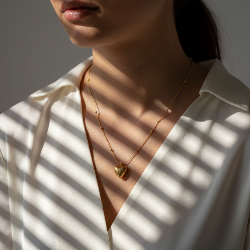 Gold-Tone Puffy Heart Necklace