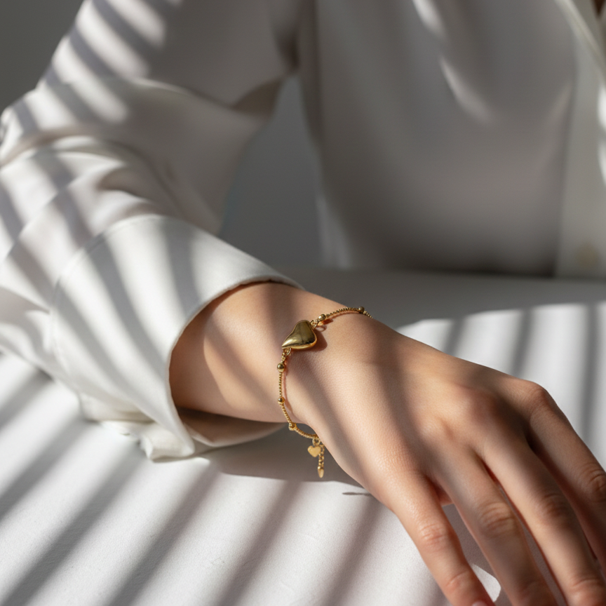 Gold-Tone Puffy Heart Bracelet