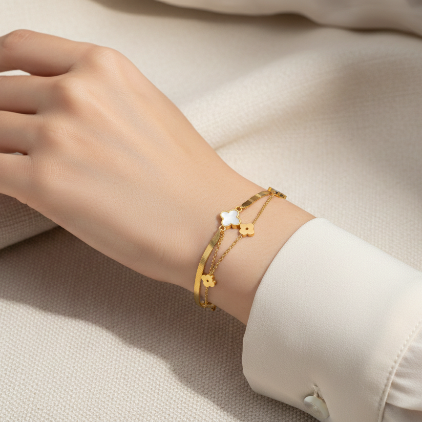 Gold-Tone Layered Clover Bracelet