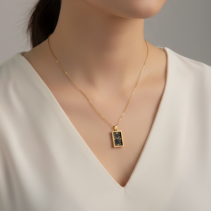 Stainless Steel Timepiece-Inspired Pendant