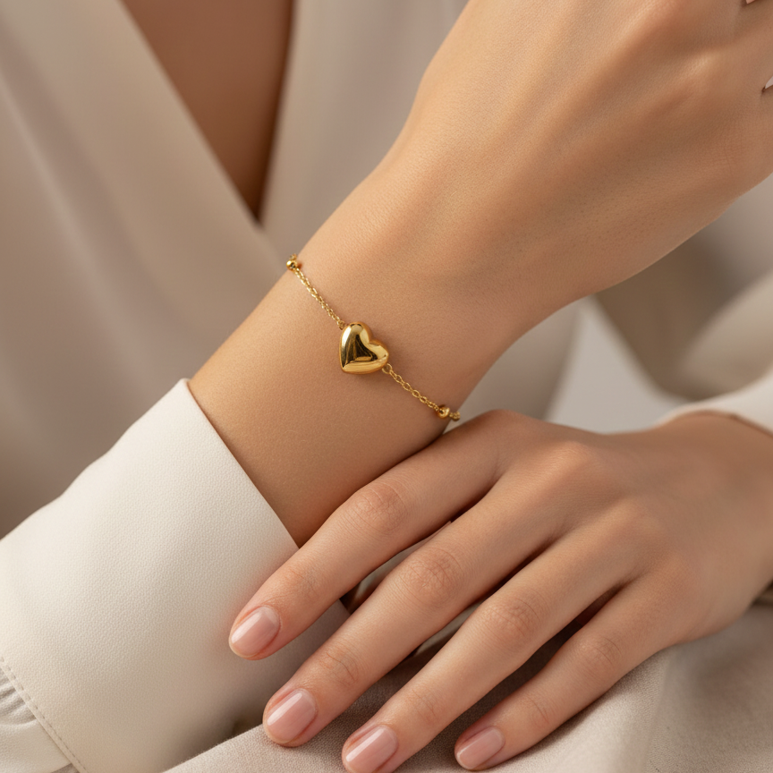 Gold-Tone Heart Charm Bracelet