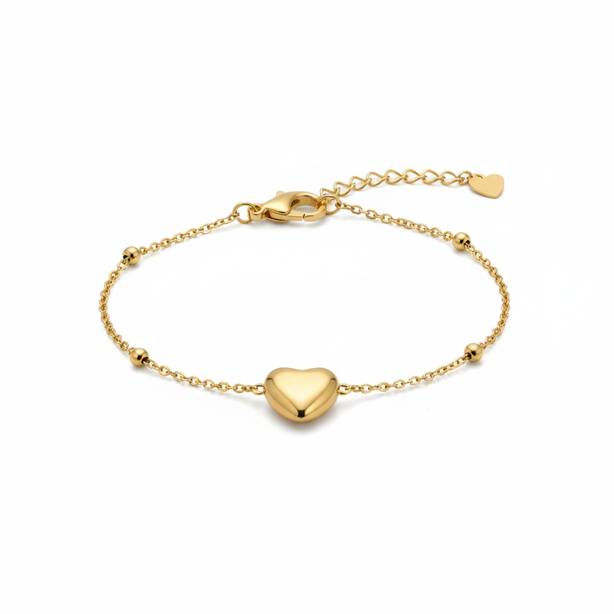 Gold-Tone Heart Charm Bracelet