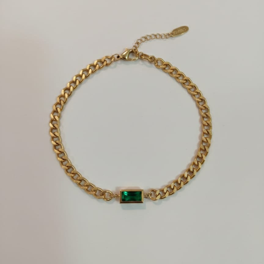 Green Stone Curb Chain Bracelet
