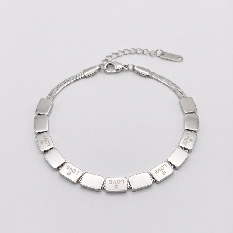 Silver Tone "LOVE" Engraved Bar Bracelet