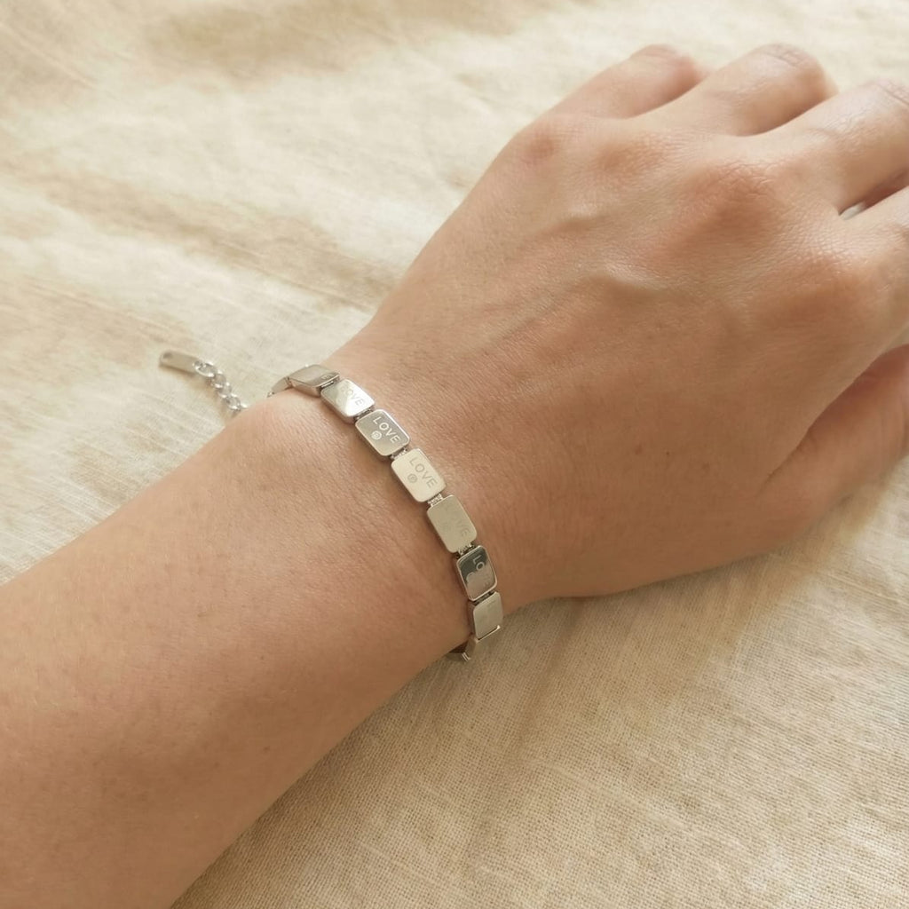 Silver Tone "LOVE" Engraved Bar Bracelet