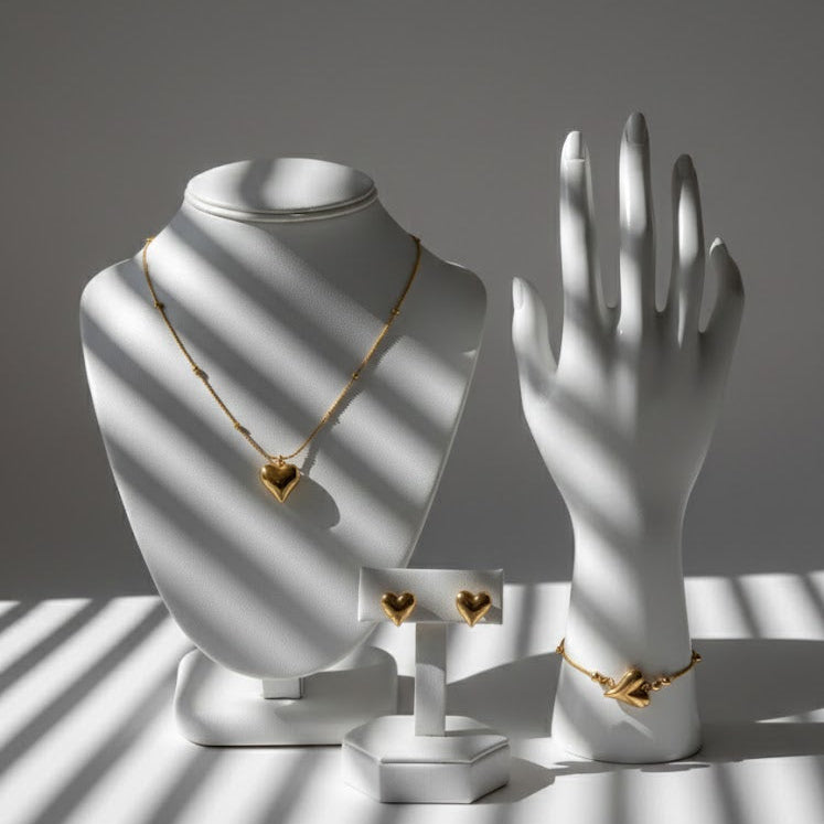 Mini Heart necklace + earrings+ bracelet