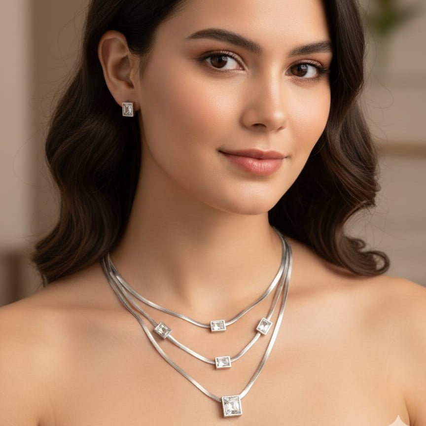 Silver Stainless steel Necklace set