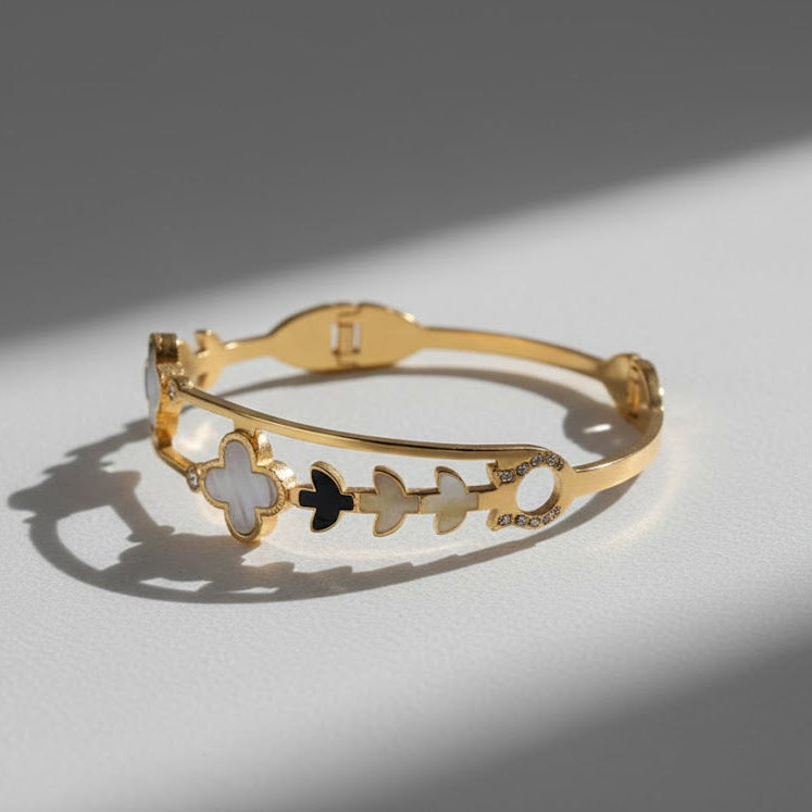 Enchanted Clover Motif Gold-Plated Cuff