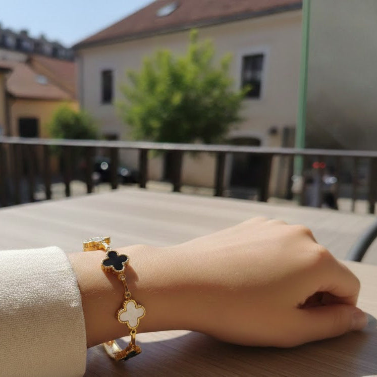 Enchanted Clover Motif Gold-Plated Cuff